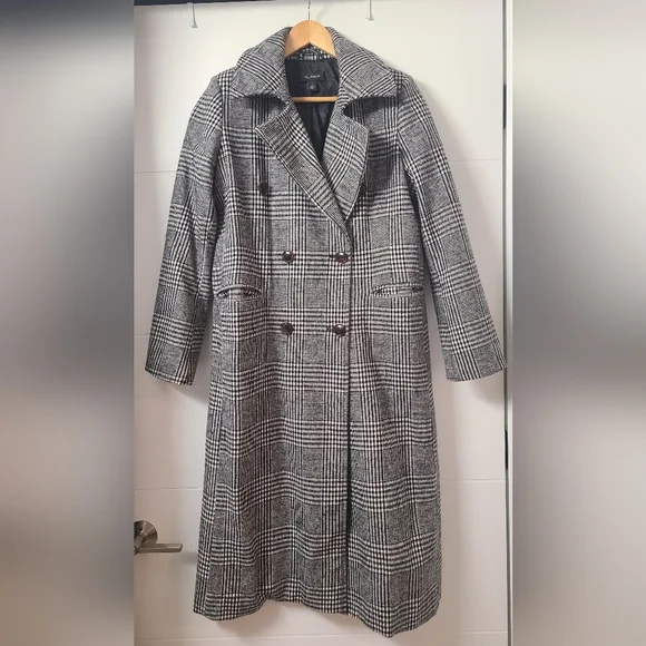 Halogen Tailored Double Breasted Long Plaid Coat - Picture 4 of 7